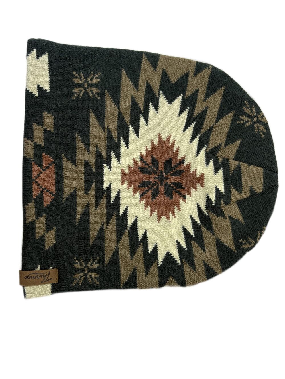 2295 Winter Knit Beanie, Warm Geometric Pattern Snowflake Hat with Leather